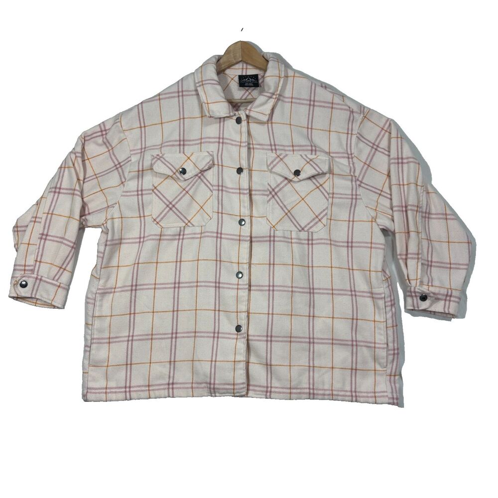HFX Shacket Womens‎ XXL Pink Plaid Oversized Snap Up Boxy Outdoor Casual Work